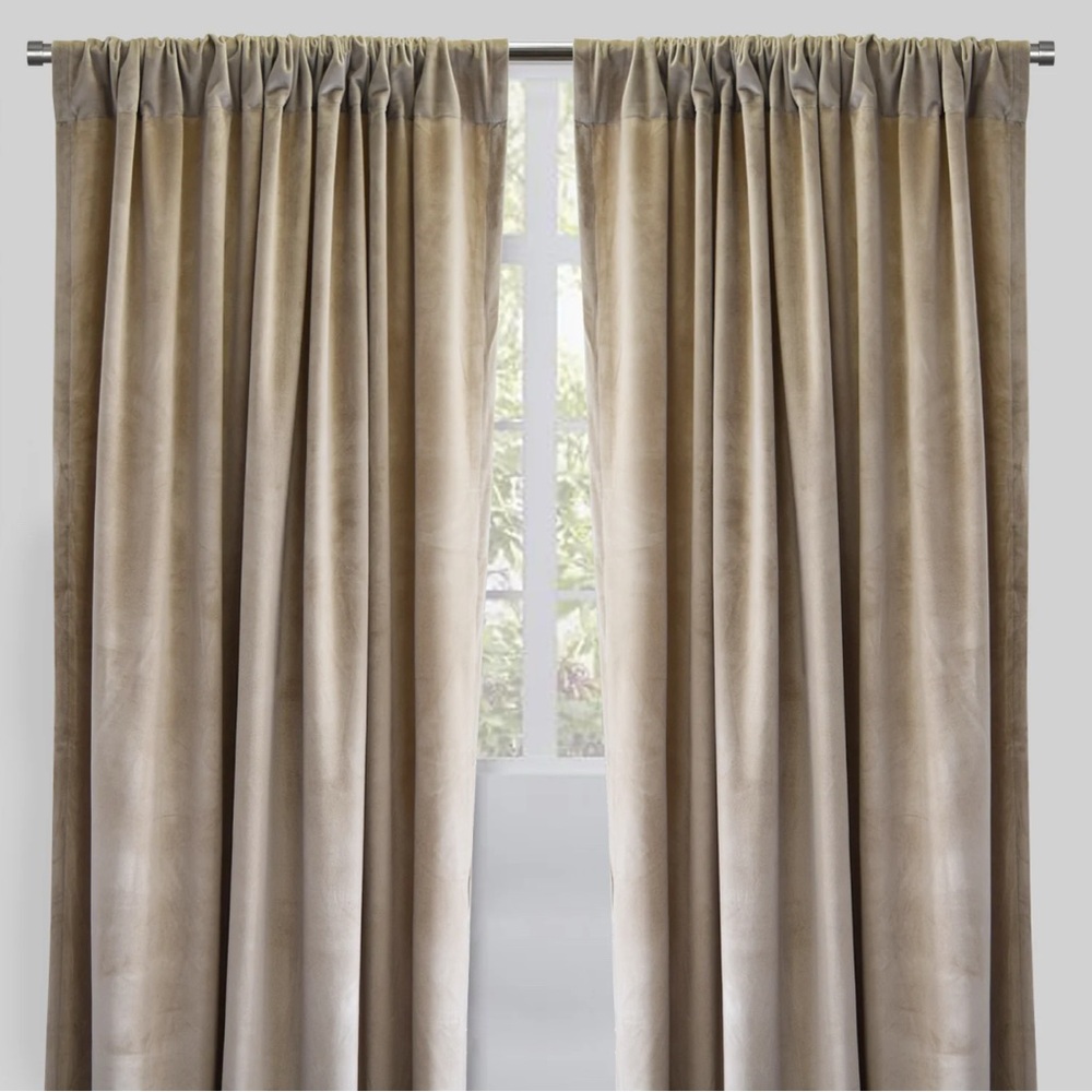10 Beautiful Rodeo Home Shiny Beige Velvet Curtain Panels 54” x 96”